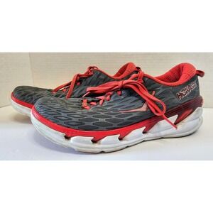 Hoka One Vanquish 2 Running Shoes Gray Red Sneakers SZ 10.5 BROKEN EYELET